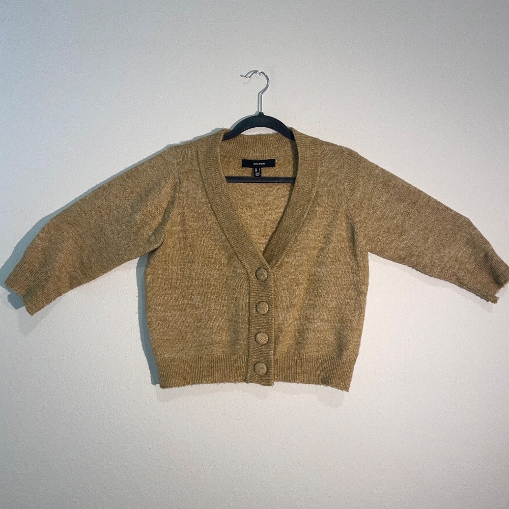 VERO MODA Cropped Cardigan Sweater size S Nutmeg Brown Long Sleeve Button